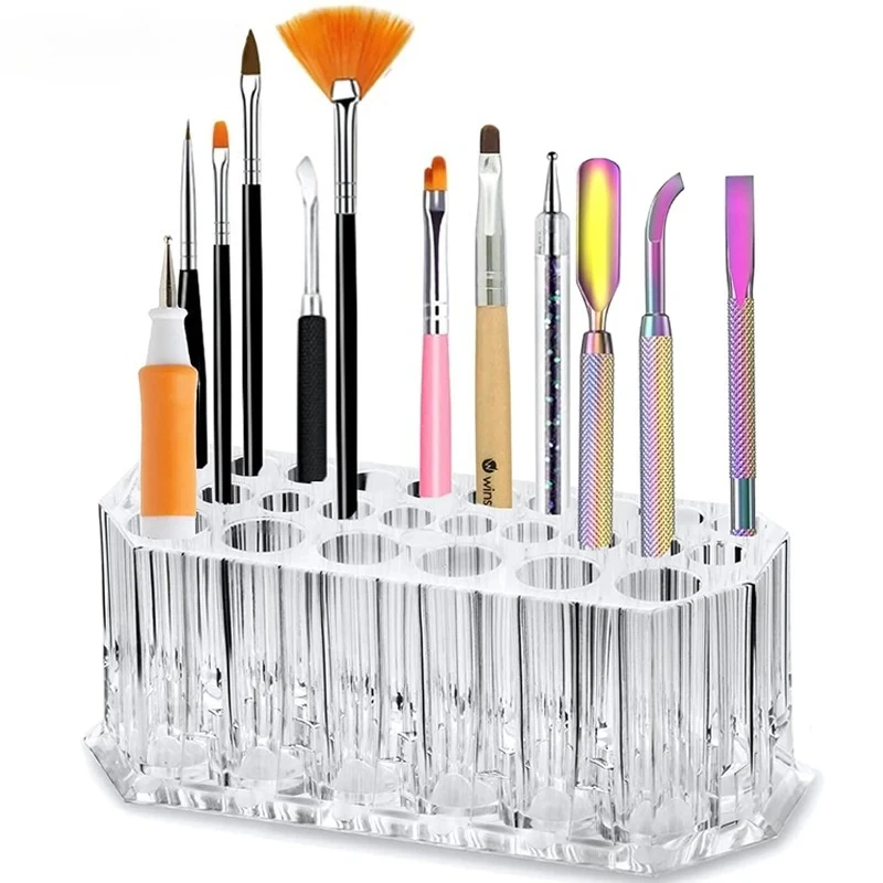 26 Holes Acrylic Nail Brushes Organizer Nail Art Kit Storage Tools Makeup Cosmetics Pen Display Case Holder Holder Showing Shelf