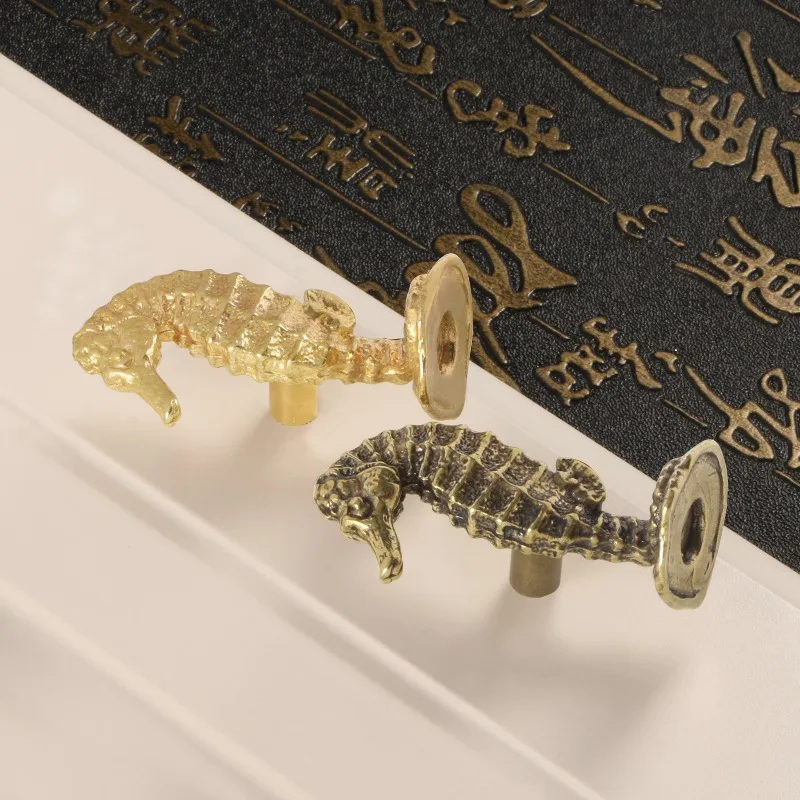 2Pcs Creative Sea Animal Brass Handle, Seahorse Metal Hook, Cabinet Door Pull Furniture Fitting