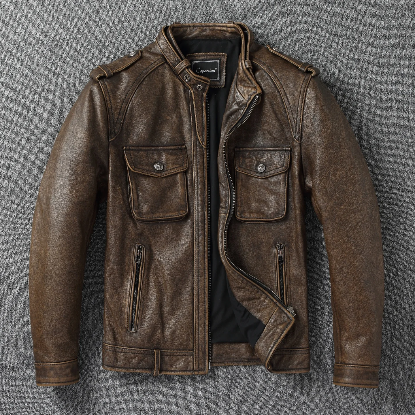 

Top Vintage Genuine Premium Cowhide Leather Jacket for Men, Short Washed Distressed Biker Motorcycle Coat