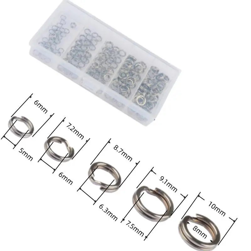 250Pcs 5 Sizes High Strength Large Tensile Force Fishing Loop Fishing Stainless Steel Split Rings Fishing Lure Connector