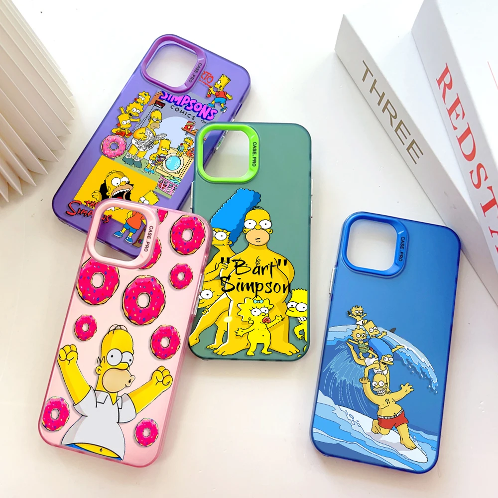 Funny The Simpsons Phone Case for IPhone 13 12 11 15 14 Pro Max Plus Lens Creative Border Silver Plated Inside Hard TPU Cover