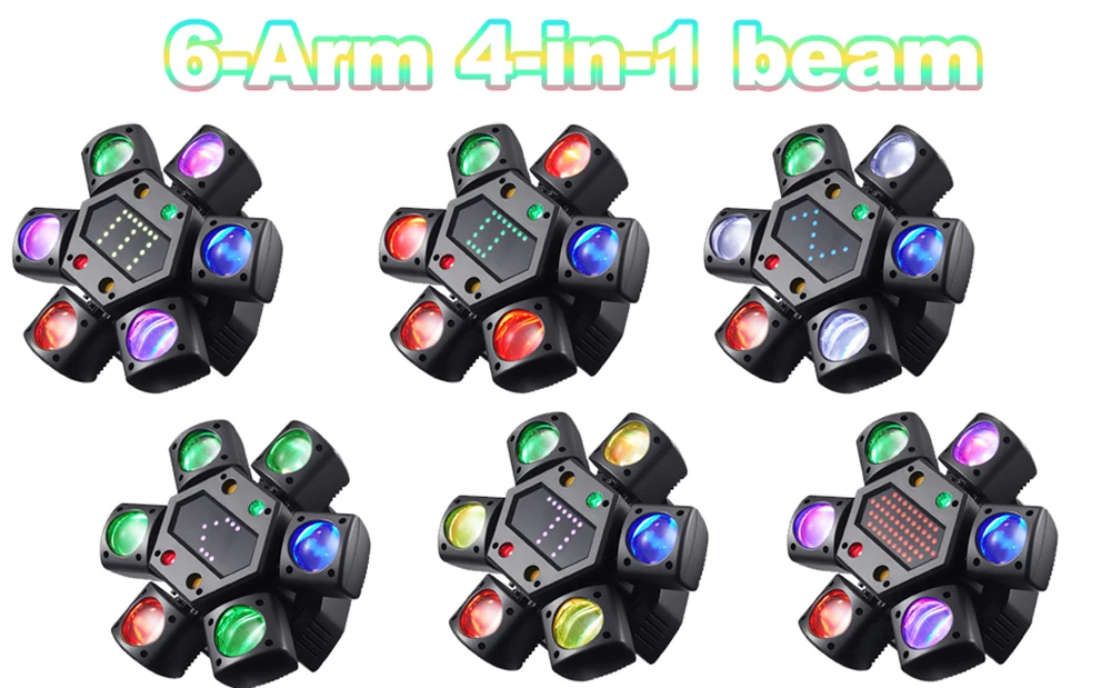 Sechsarmiger Rotierender Disco-Laser mit LED-Mustern, Bühnenbeleuchtung mit Fernbedienung und DMX512 für Hochzeiten und Festivals – Detail 10