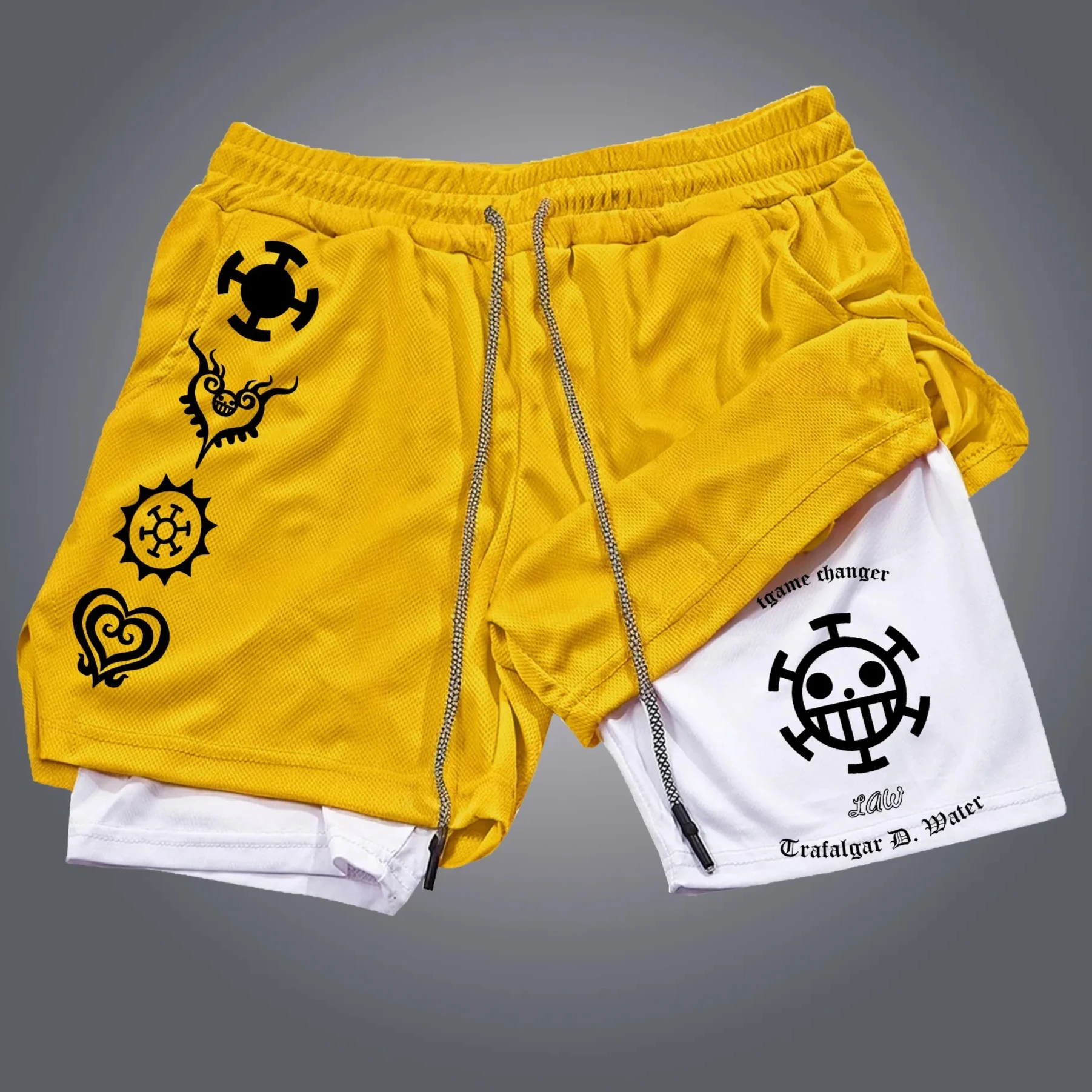 بانداي أنيمي قطعة واحدة ترافالغار القانون طبقة مزدوجة وهمية قطعتين الصالة الرياضية تجريب السراويل الصيف سريعة الجافة مريح عادية خفيفة الوزن #2