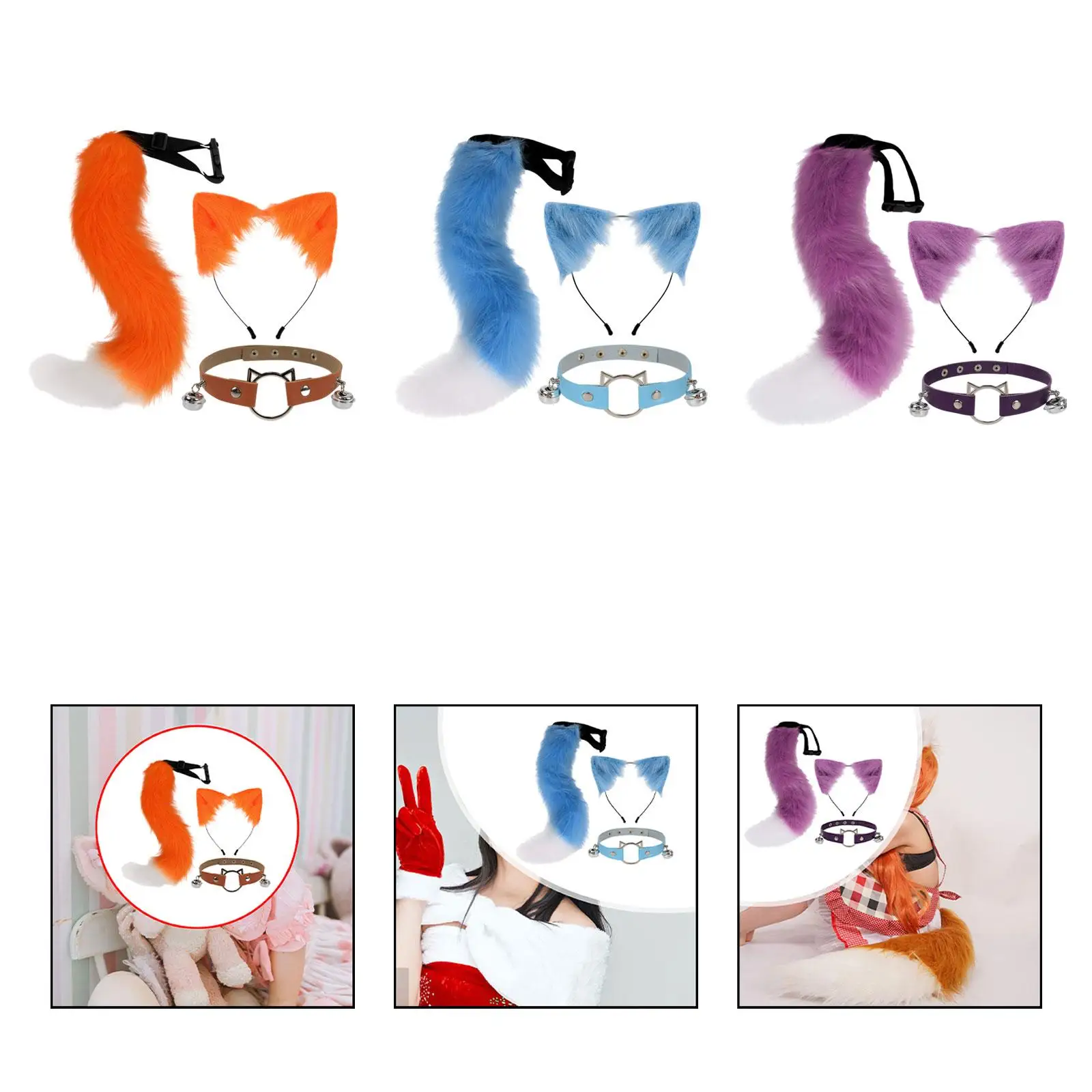 Cat Ears and Tail Set Cosplay Cartoon Costume Gift Kids Adults Decoration Cat
