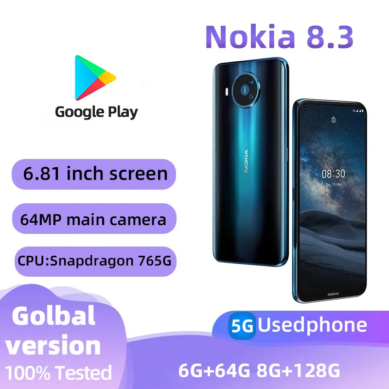 Nokia 8.3 5G SmartPhone CPU Qualcomm Snapdragon 765G Battery capacity 4500mAh 64MP Cameraoriginal used phone