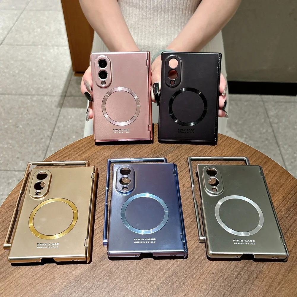 Magnetic Ring Matte Case For Samsung Galaxy Z Fold 8 Fold8 Ultra Z Fold 7 6 5 Plating Hinge Glass Film Wireless Charge Cover