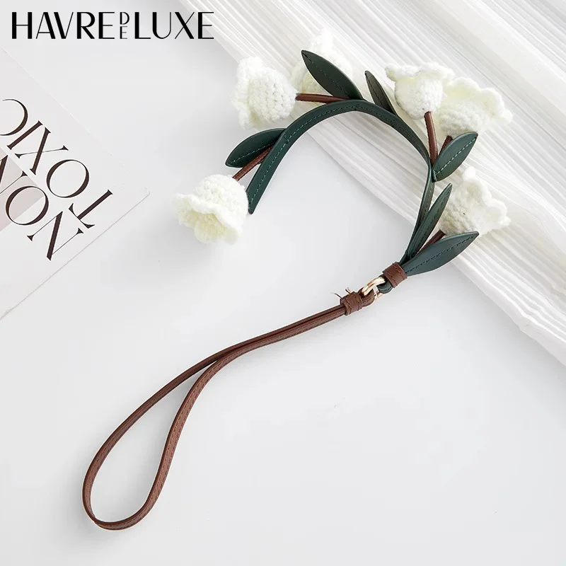 White lily of the valley bag charm handmade Cowhide woven flower pendant knitted high-end bag accessories