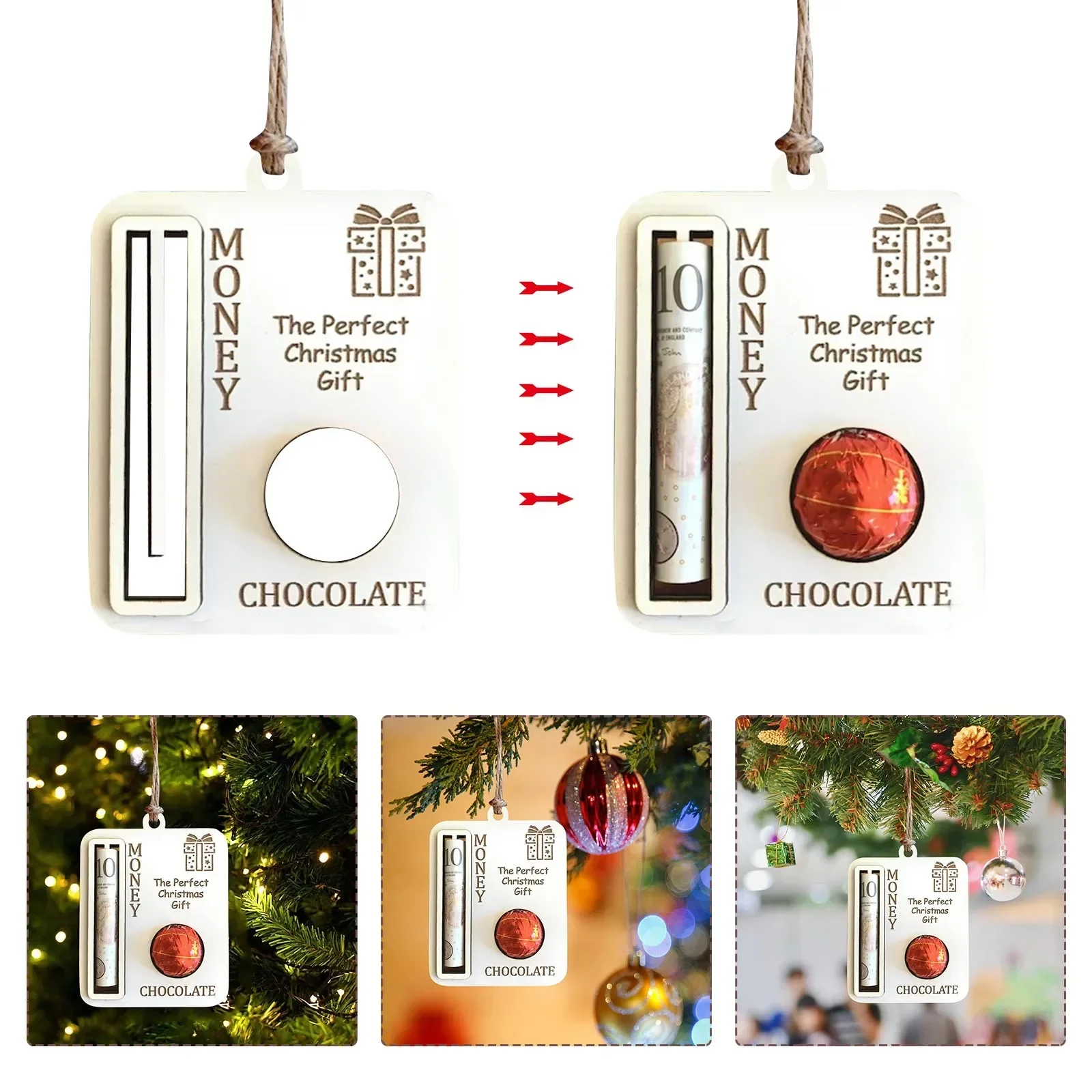 Creative Christmas Money Holder Wooden Cash Wallet Envelope Gift Card Voucher Holder Pocket Christmas Gifts Xmas Tree Pendants