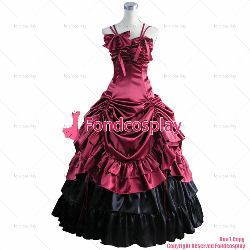 fondcosplay Gothic Lolita Punk Medieval Gown Red Ball Long satin Dress Evening Black skirt cosplay costume CD/TV[CK1445]