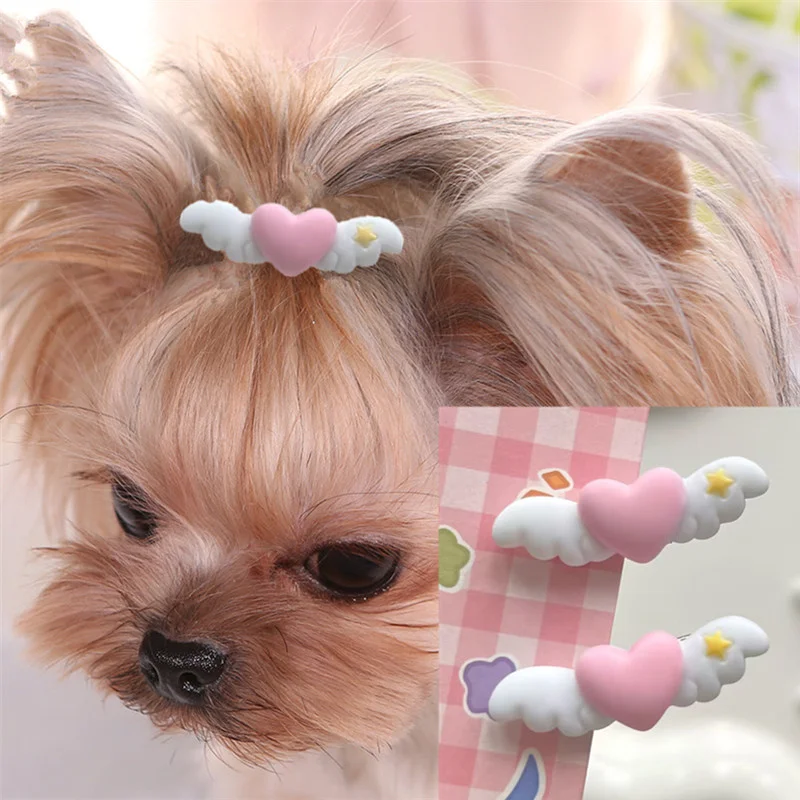 Pet Lovely Heart Wings Hairpins Pet Dog Bows Hair Clips for Puppy Dogs Cat Yorkie Teddy Pet Hair Decor Party Pet Supplies