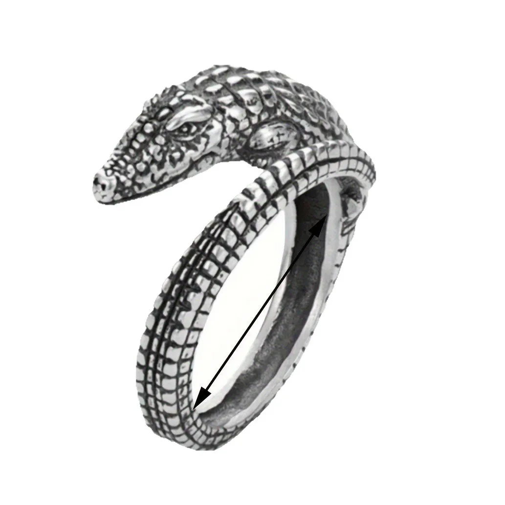 925 Sterling Silver Creative Retro Crocodile Opening Ring, Unique Style