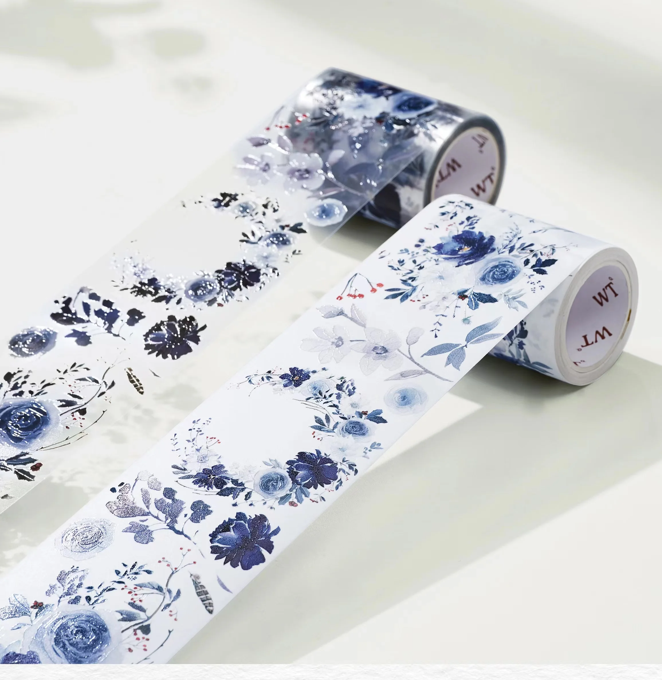 WT Studio Vintage Spring Floral Blue Rose Washi PET Tape Planner DIY Card Making Scrapbooking Plan Decorative Sticker
