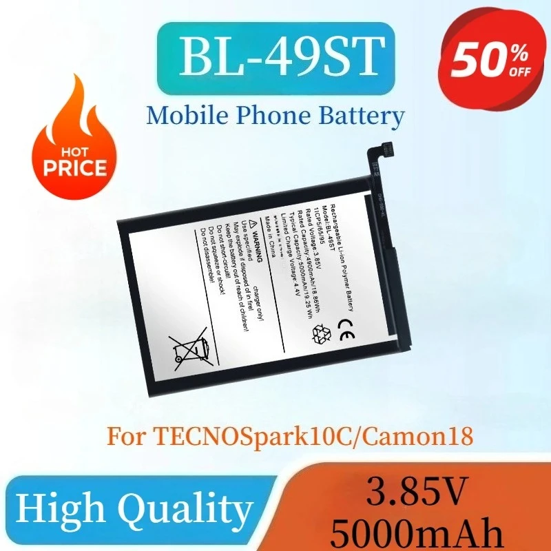 Nuova batteria BL-49ST di alta qualità 3.85V 5000mAh 19.25Wh per batteria del telefono cellulare TECNO Spark 10C (KI5k) Camon18