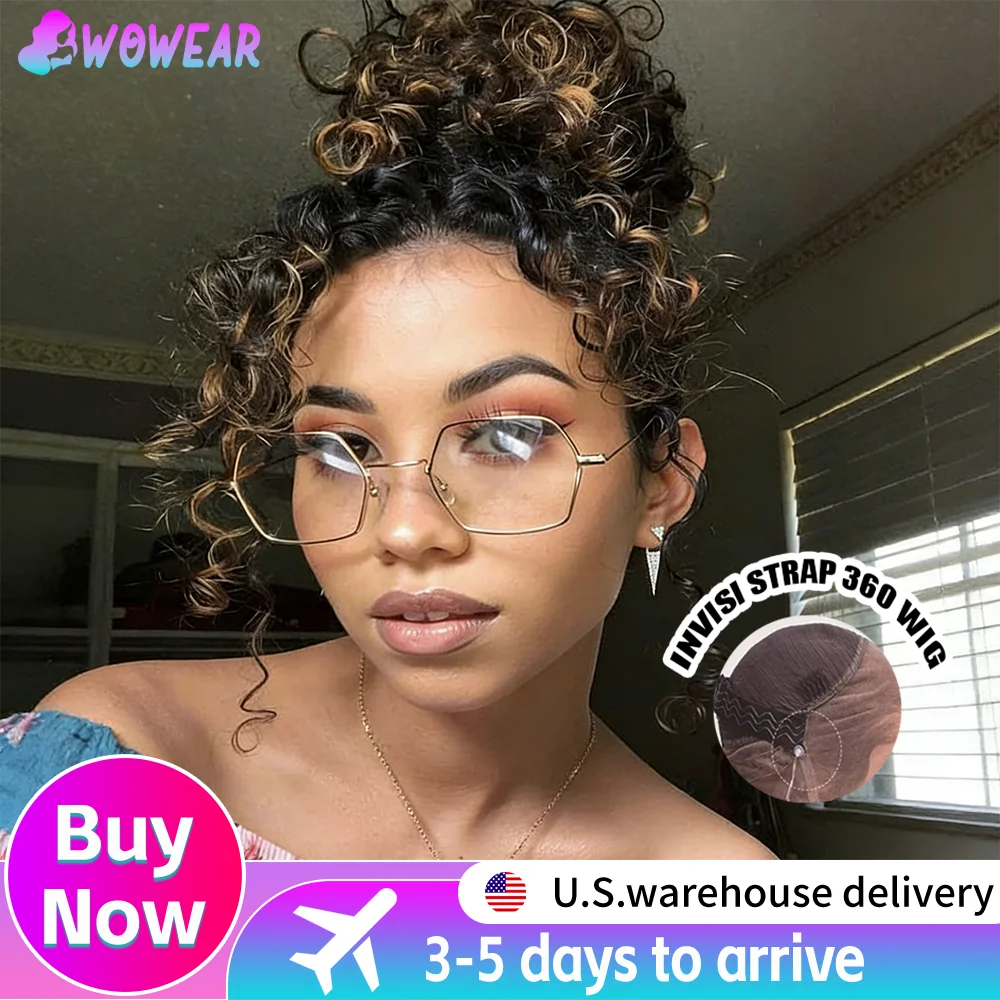 360 HD Transparent Lace Frontal Human Hair Wigs P4/27 Highlight Ombre Honey Blonde Deep Wave Wig 200% Density Glueless Full Lace Front Wig with Hidden Adjustable Strap for Women