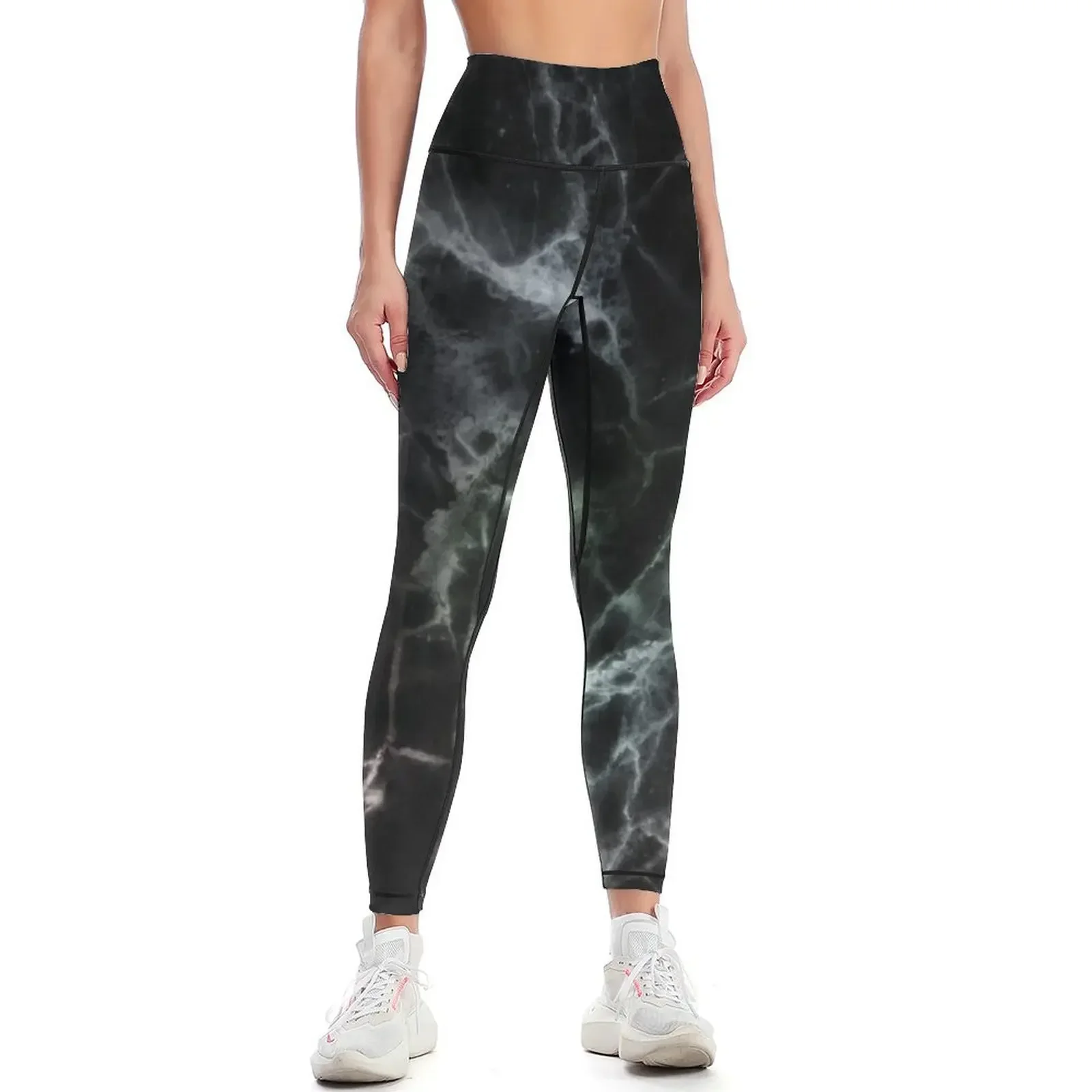 

Luxurious Black (Faux) Marble With (Faux) Smoky Veins Leggings Leginsy push up for fitness sports tennis for Womens Leggings