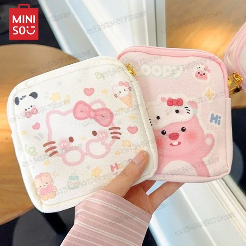 MINISO Hello Kitty Loopy Sanitary Pad Pouch Kawaii Mini Makeup Bag for Girls Sanrio Cartoon Portable Sanitary Napkin Storage Bag