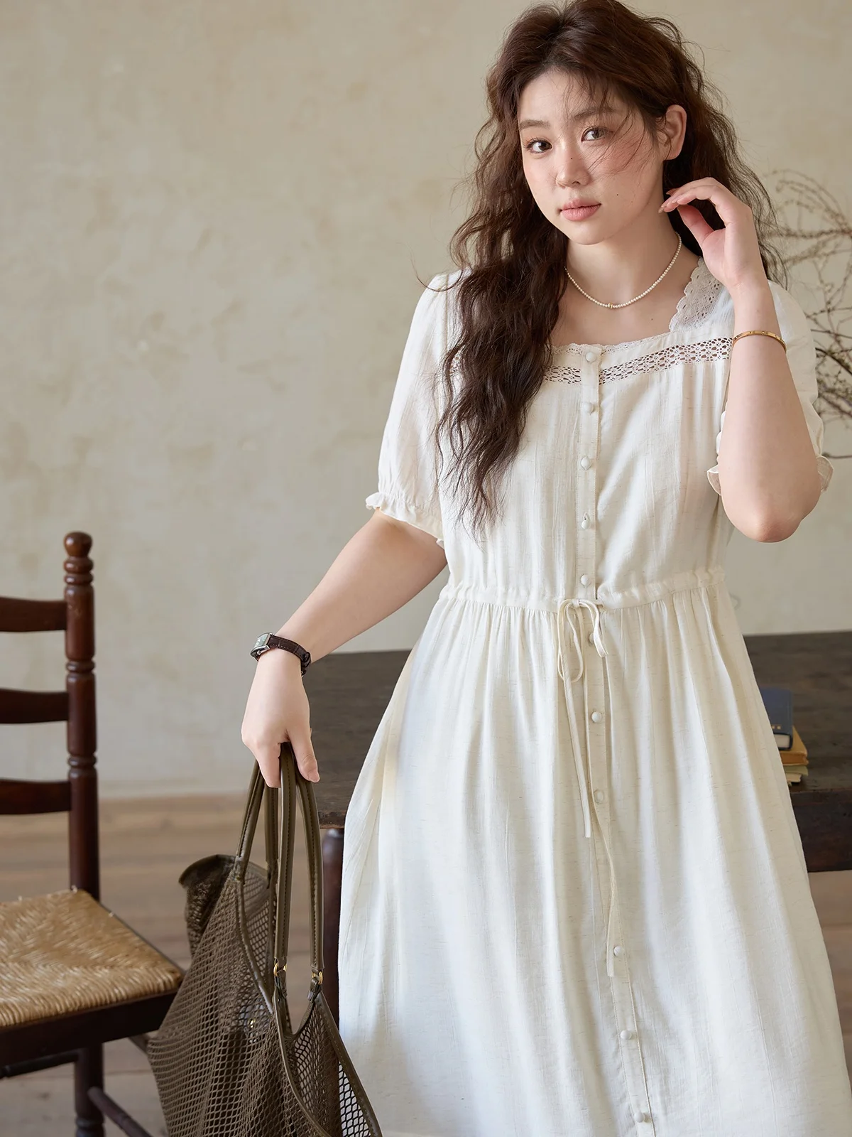 

XLIDM большие размеры, женская кружевная льняная дышащая летняя длинная юбка Dr Cus-Dyed с квадратным воротником, повседневная одежда Ci Commute