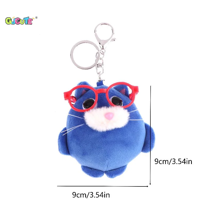 Porte-clés en peluche chaton bleu mignon, poupée chat potelé en peluche de dessin animé, pendentif de sac à dos, décoration suspendue, cadeaux