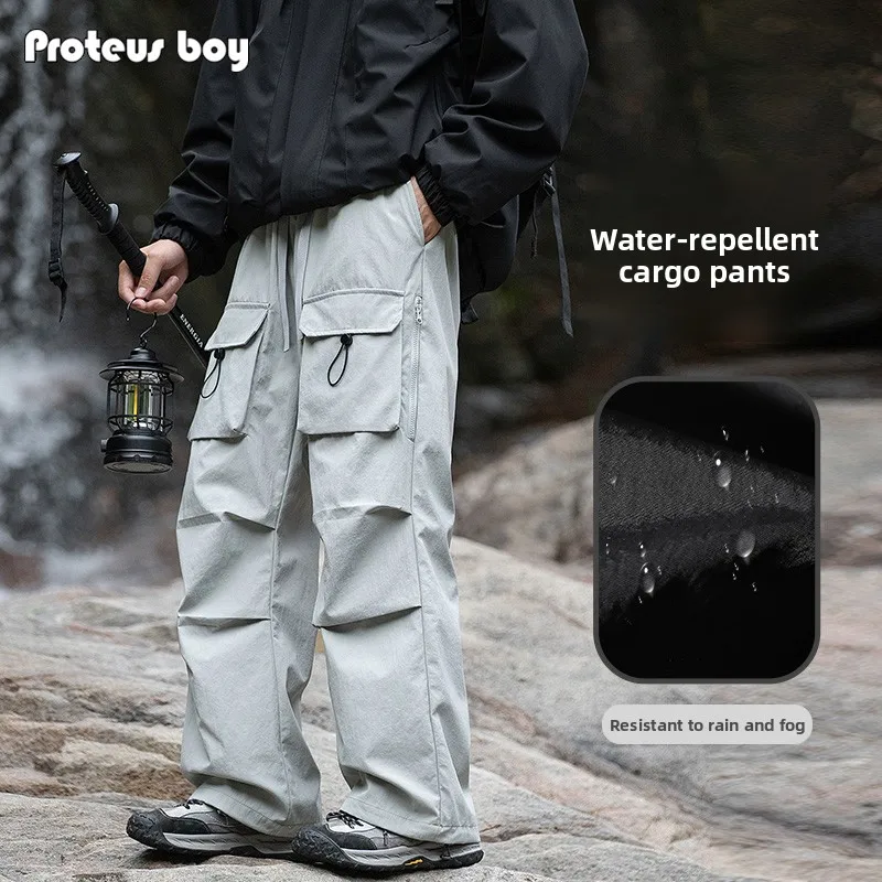 

ProteusBoy American Retro Folded Outdoor Sports Waterproof Straight Tube Paratrooper Workwear Trousers 8803 Casual Loose Fit
