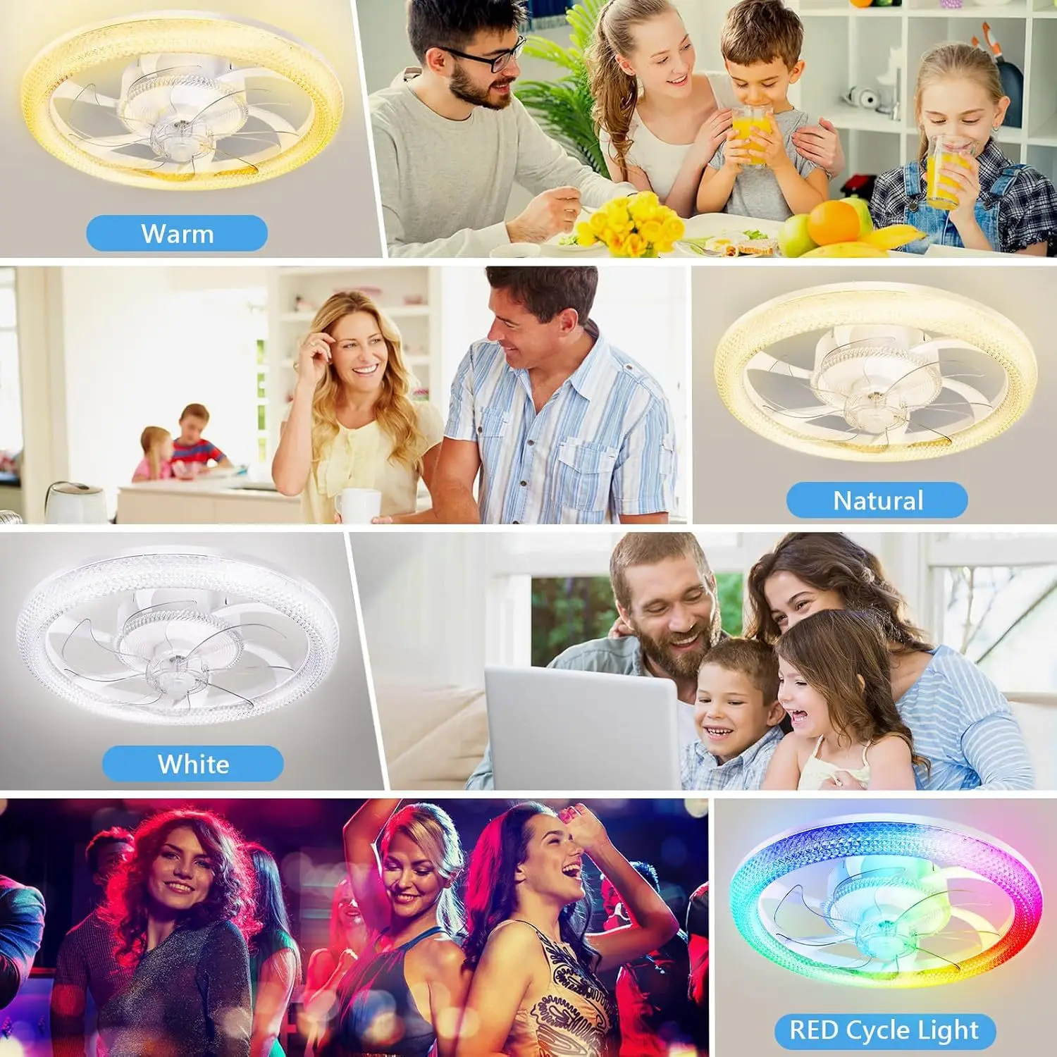Ventilador de techo LED moderno 42W 48CM con luz inteligente Bluetooth 220V 110V ventilador de techo con Control remoto para baño dormitorio para uso doméstico