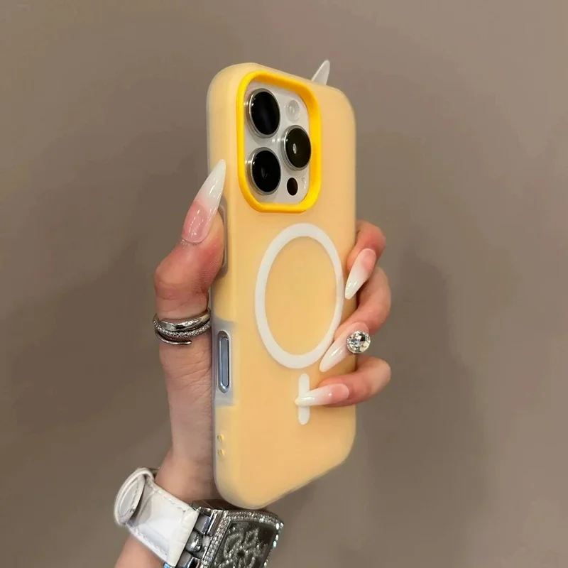 Funda de lujo tipo caramelo para carga inalámbrica Magsafe, mate para iPhone 11 12 13 14 15 16 17 AIR Pro Max Plus, magnética con borde protector 6
