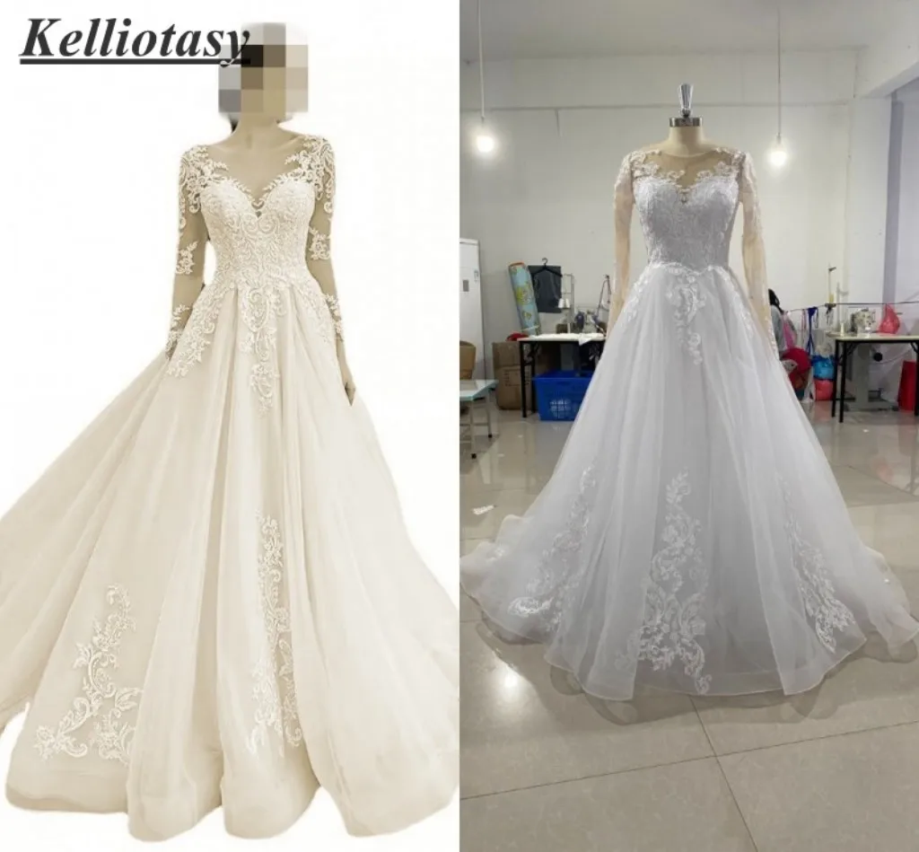 Aline Wedding Dresses With Long Sleeves Real Pictures Women Plus Size Wedding Dress Custom Made