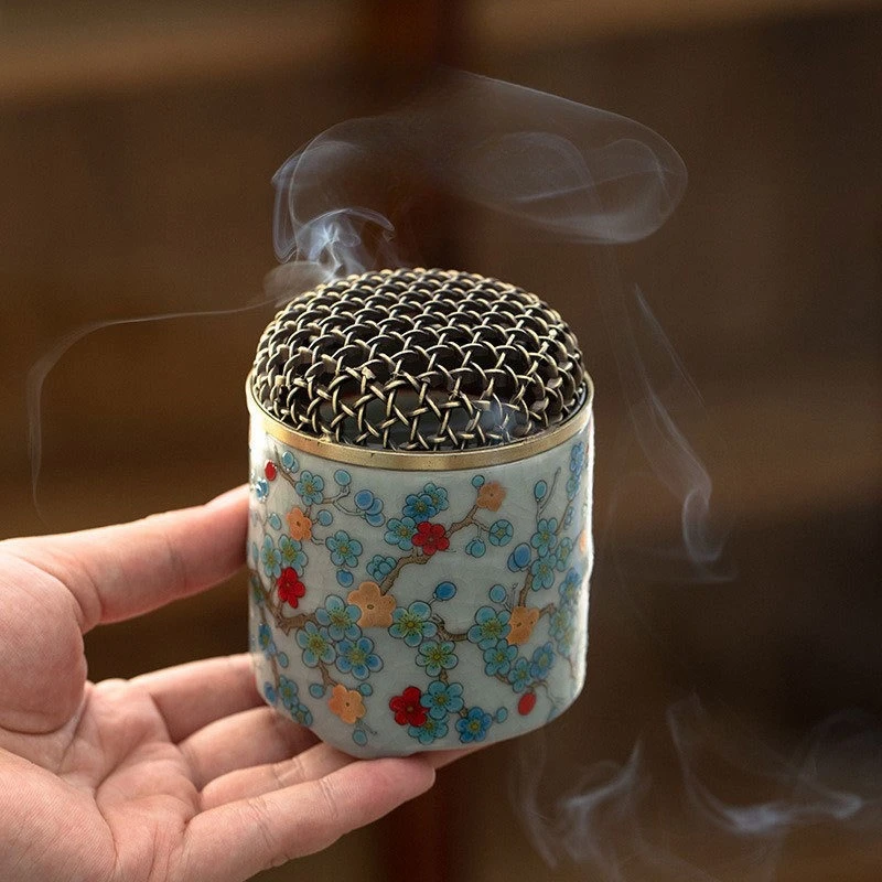 Quemador de incienso de cerámica con horno Ru Retro, herramientas difusoras de Aroma de madera de agar y sándalo para ceremonia del té interior pequeña para el hogar
