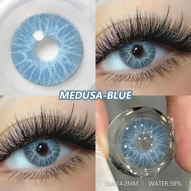 FUNSACHY 2 Stück blau-grüne Kontaktlinsen, jährlich, neue farbige Linse, braun, natürliche Kosmetik, grau, große Augen, koreanische Student, Schönheit, Schüler