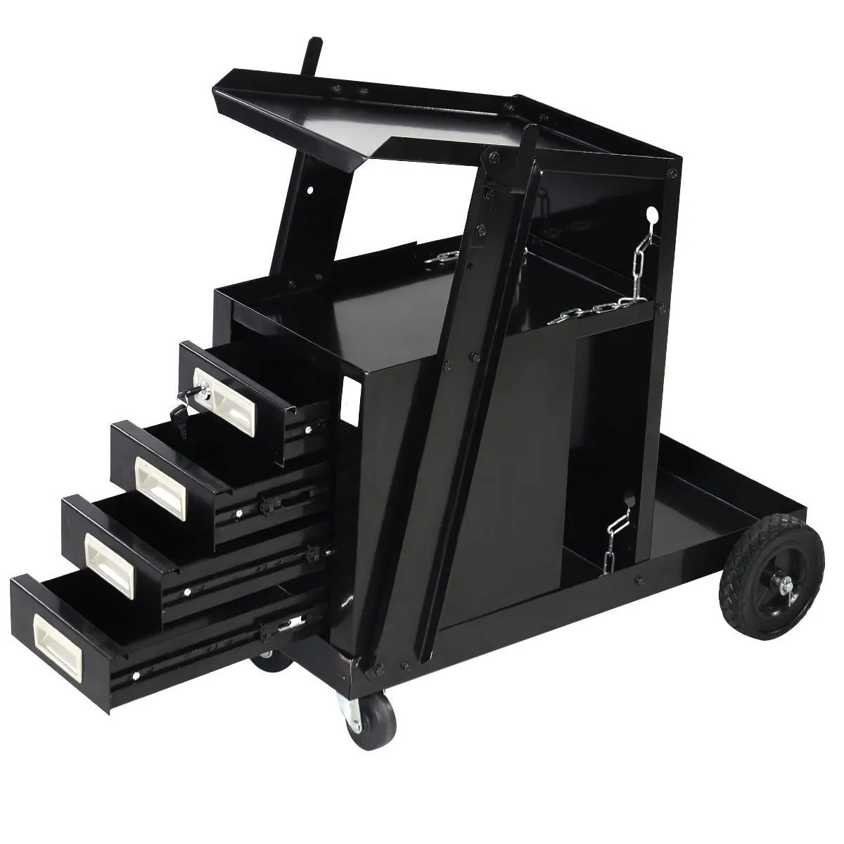 Black Iron 3 The Drawer Welder Rolling Welding with Wheels and Tank Storage for Welder and Plasma Cutter