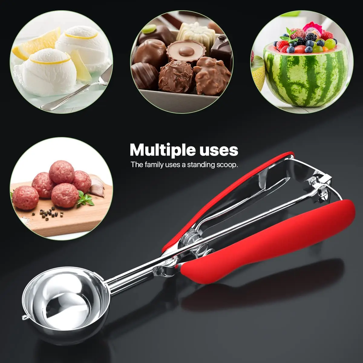 Cuchara de helado de acero inoxidable, cuchara para galletas con gatillo fácil, perfecta para hacer formas de bola para hornear magdalenas y bolas de melón