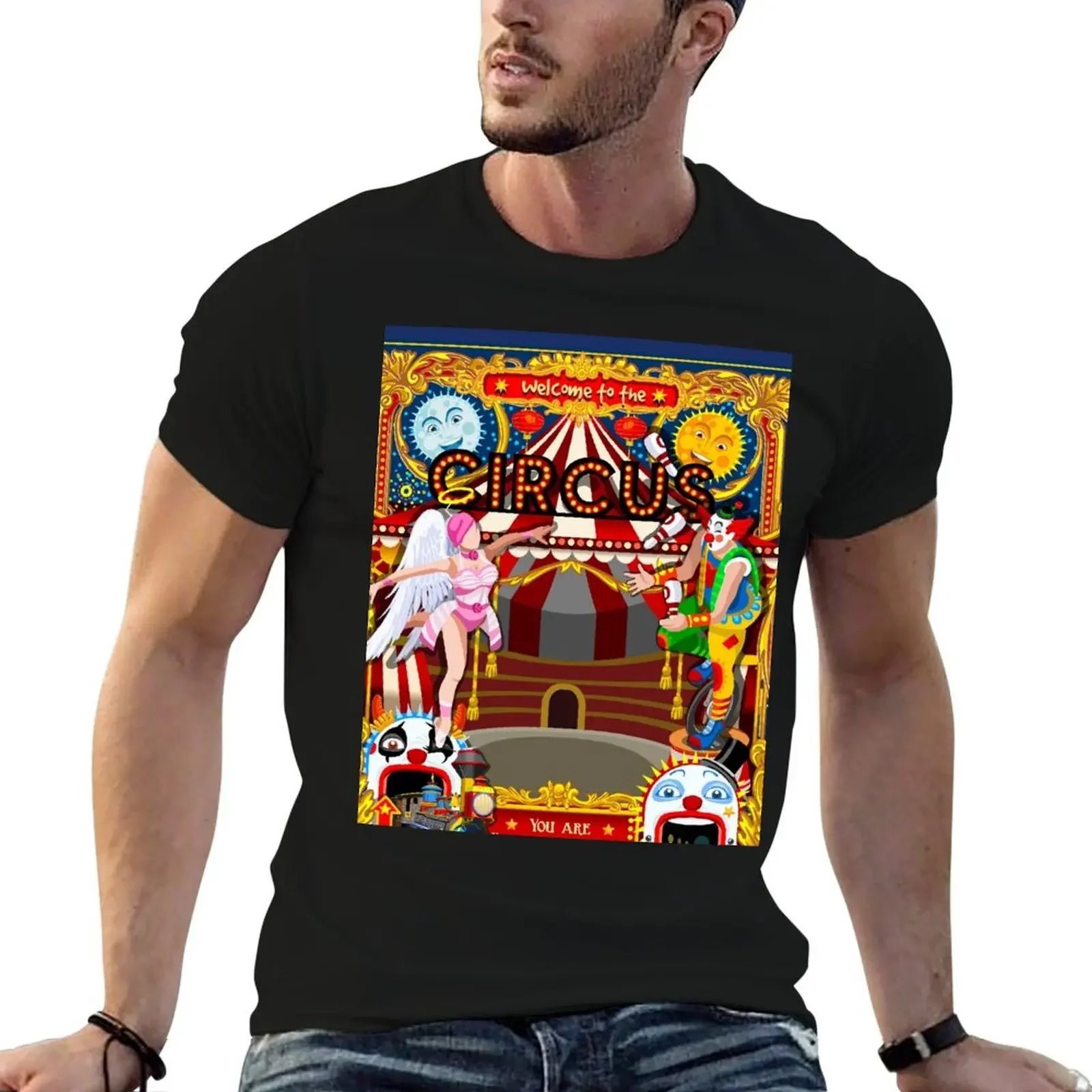 

Carnival Circus Amusement Family Theme Park Illustration T-Shirt anime vintage graphics men t shirt