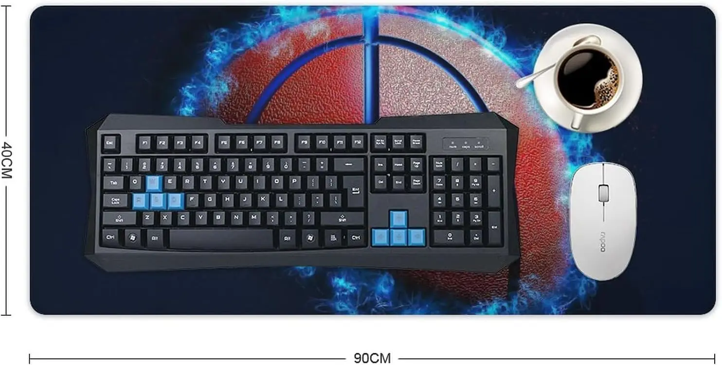 Basketball with Blue Flare Smoke Mouse Pad Gaming Sport Ball Large Mouse Pad with Non-Slip Rubber for Office Laptop 36 X 16 Inch