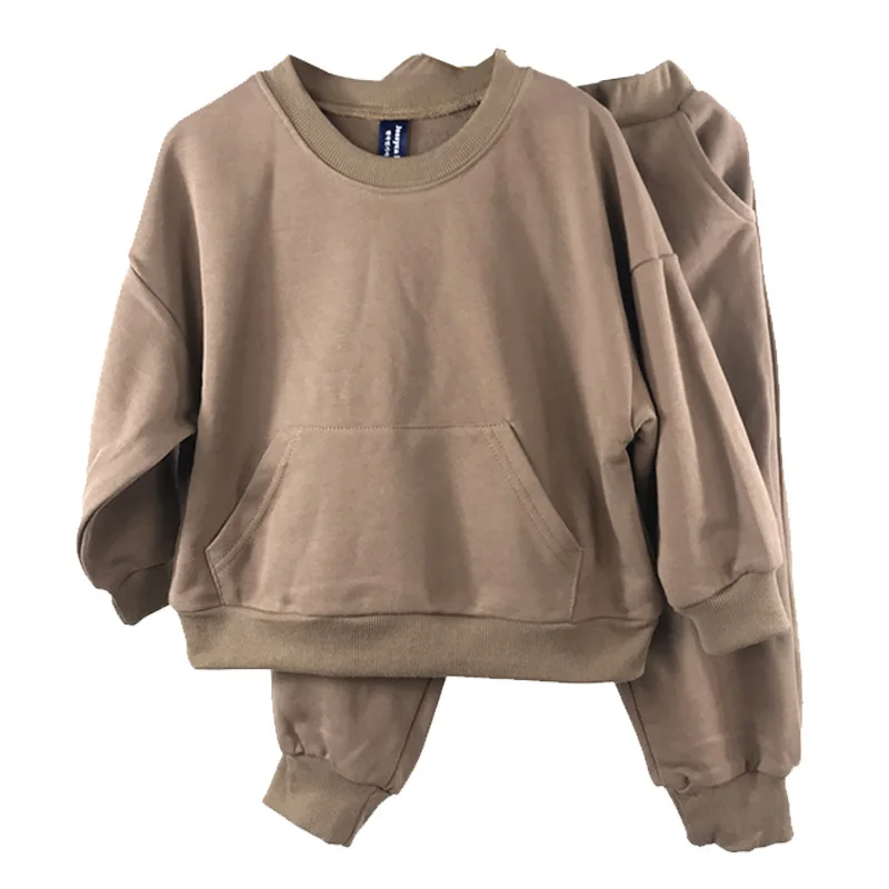 

2022 Children's Pullover Sweatshirt Autumn Boys' And Girls' Large Pocket Terry Cotton Bodysuit Casual Suit