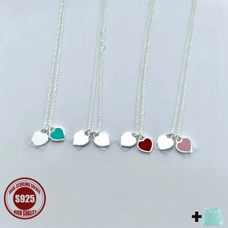 S925 New Hot Style, High-end Design, Versatile Style, Thin Chain Heart-shaped Tag Necklace, Multiple Colors Available