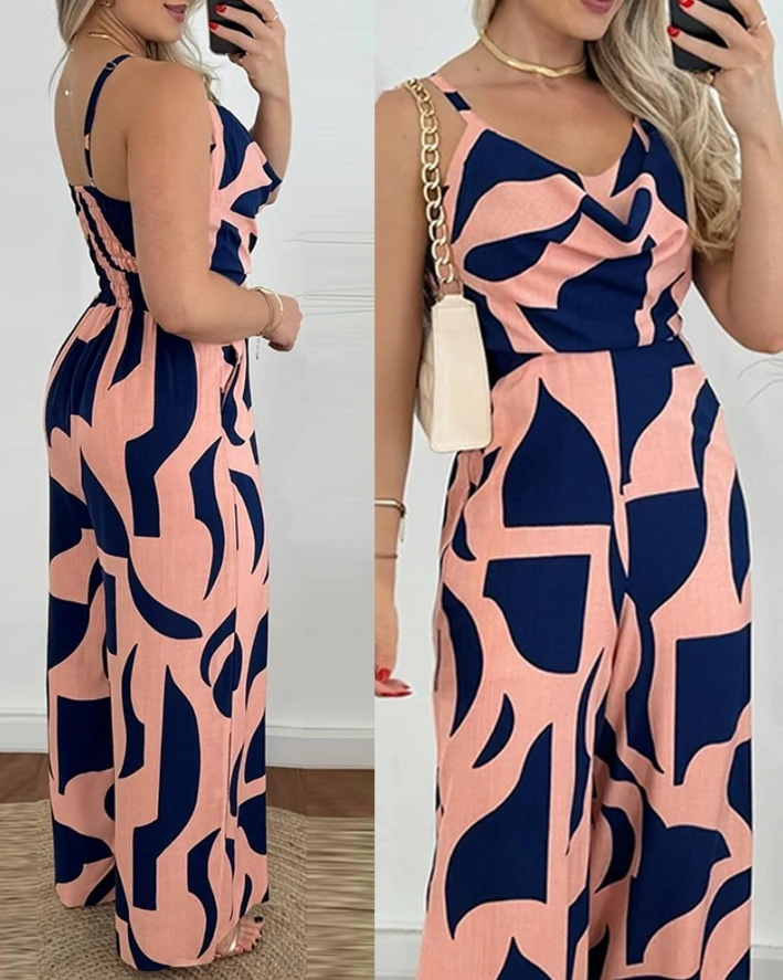 Summer Sexy All Over Print Wide Leg Jumpsuit 2024 Woman Long Jumpsuits Elegant New Fashion Casual One Pieces Female Clothing