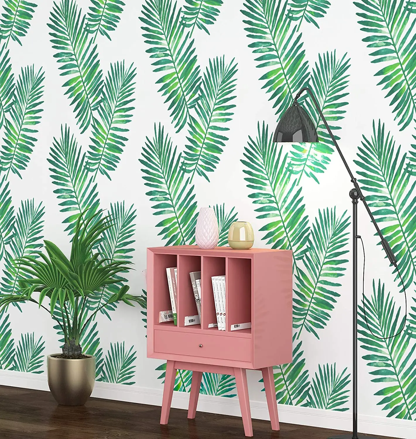 

Peel and Stick Self-Adhesive Removable Wallpaper Decor Wall Green Palm Leaf Easy to Clean for Home Decor Furniture Renovation