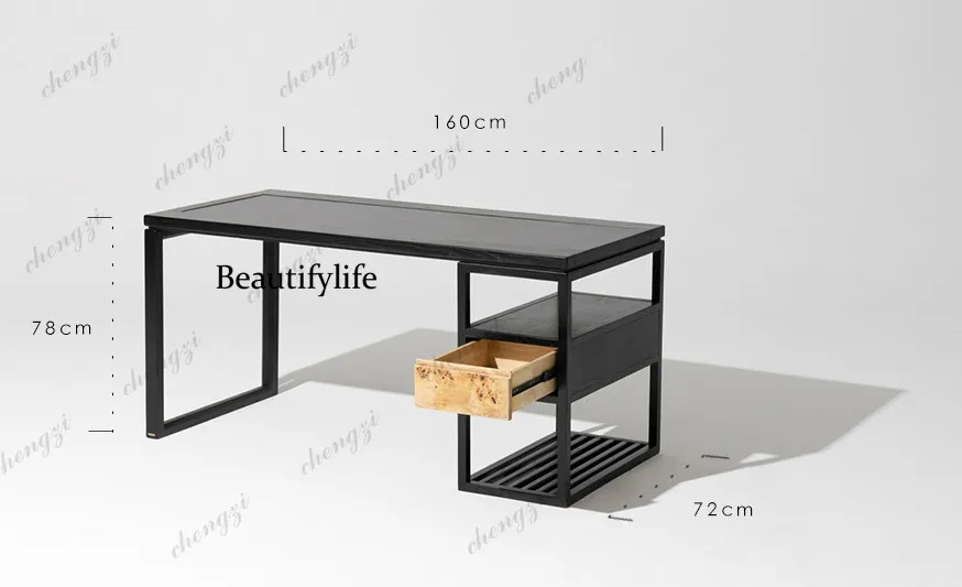 Ruonai Furniture, Oriental Study Room/Combination Desk Side Cabinet Wood Full Solid Wood Long Desk Calligraphy and Painting