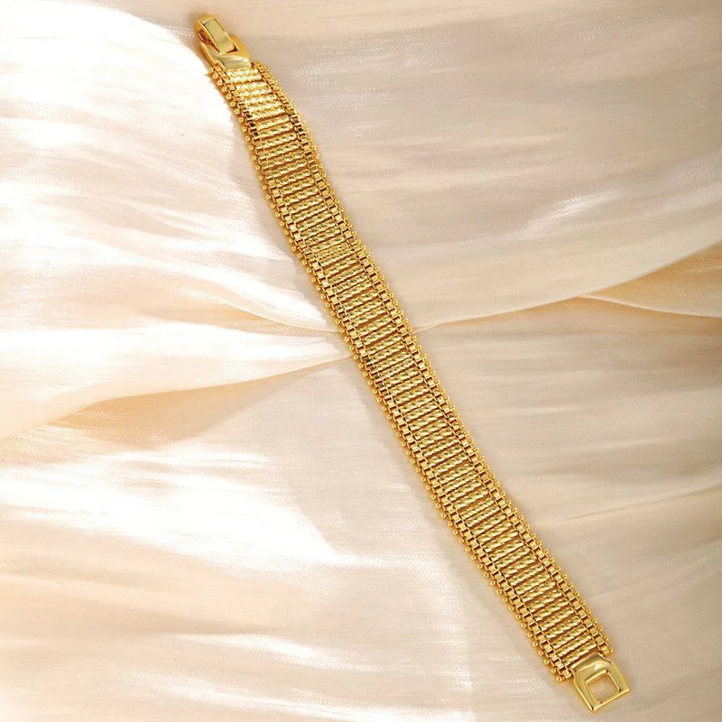 XP Jewelry --( 19 cm x 15 mm ) Wide Domineering Tank Bracelets For Men Women Fashion Jewelry Pure Gold Plated Nickel Free