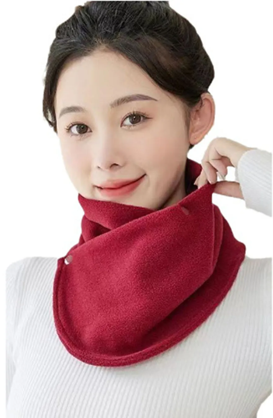 Winter Warm Neck Scarf Thickened Self-heating Outdoor Cycling Scarf Polar Fleece Neck Scarf Women Solid Color Red Black 47-50CM