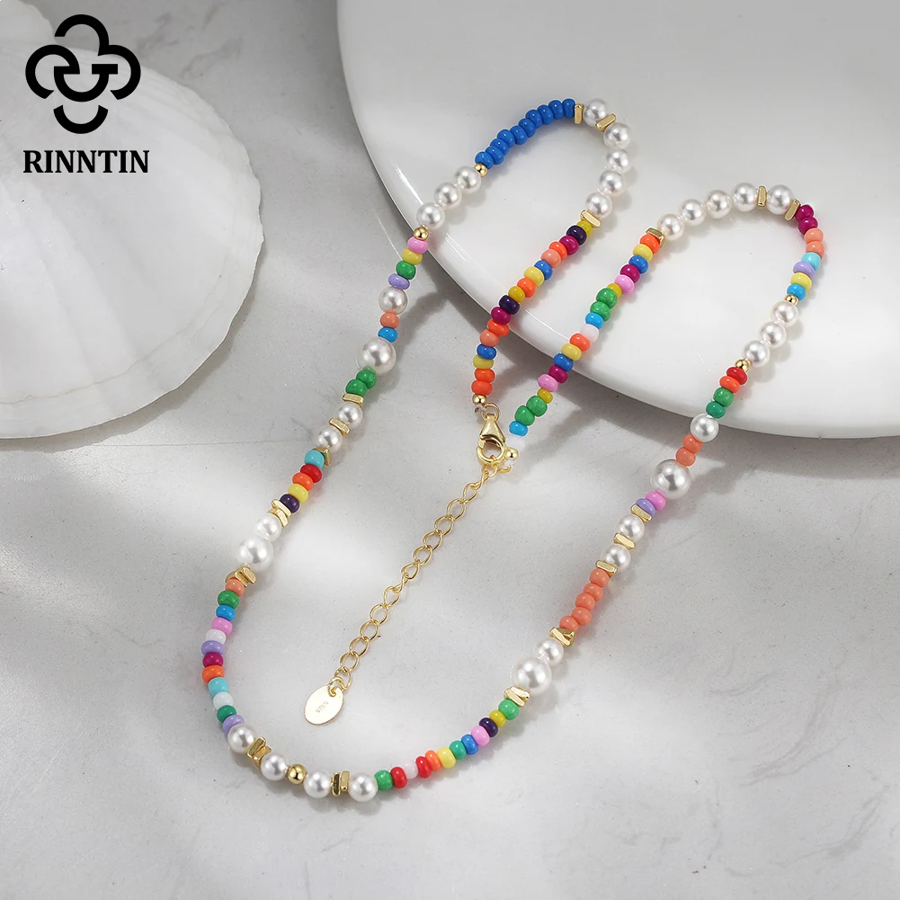 

Rinntin Vintage 925 Silver Colorful Beaded Necklaces for Women Beads Necklace Exquisite Girls Choker Aesthetic Accessories PSN08