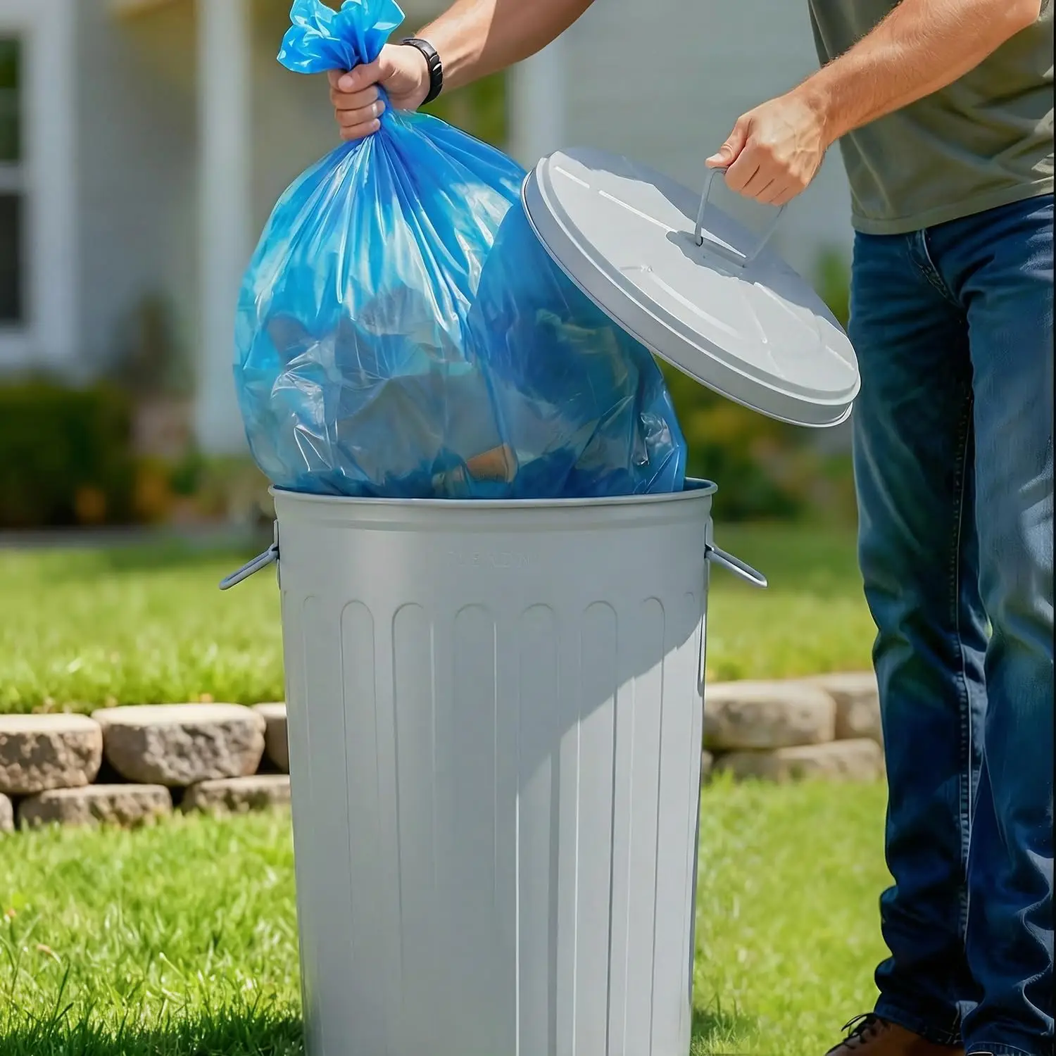 20 Gallon Metal Trash Can with Lid Outdoor Large Trash Bin Steel Garbage Can for Garage Patio Farmhouse Bucket Bird Seed Storage