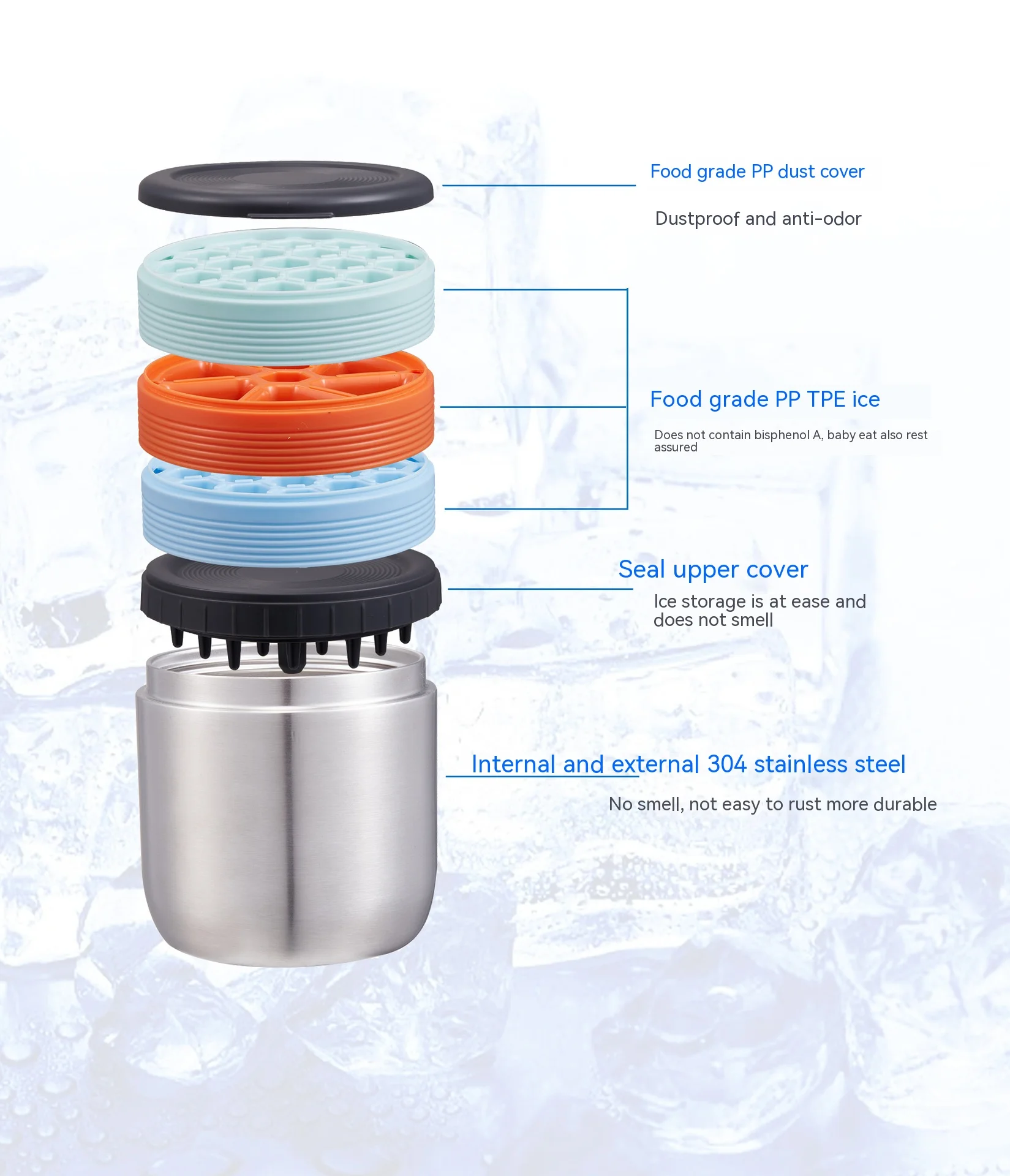 Outdoor Portable Ice Bucket Household Ice Maker Bar Multi-layer Ice Bucket Round Insulation Bucket Ice cube tray image 4