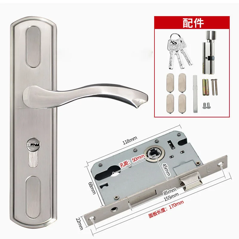 Adjustable Stainess Steel Door Handle lock set Home Security With Keys  Interior Door Lock Hole Size110-190mm