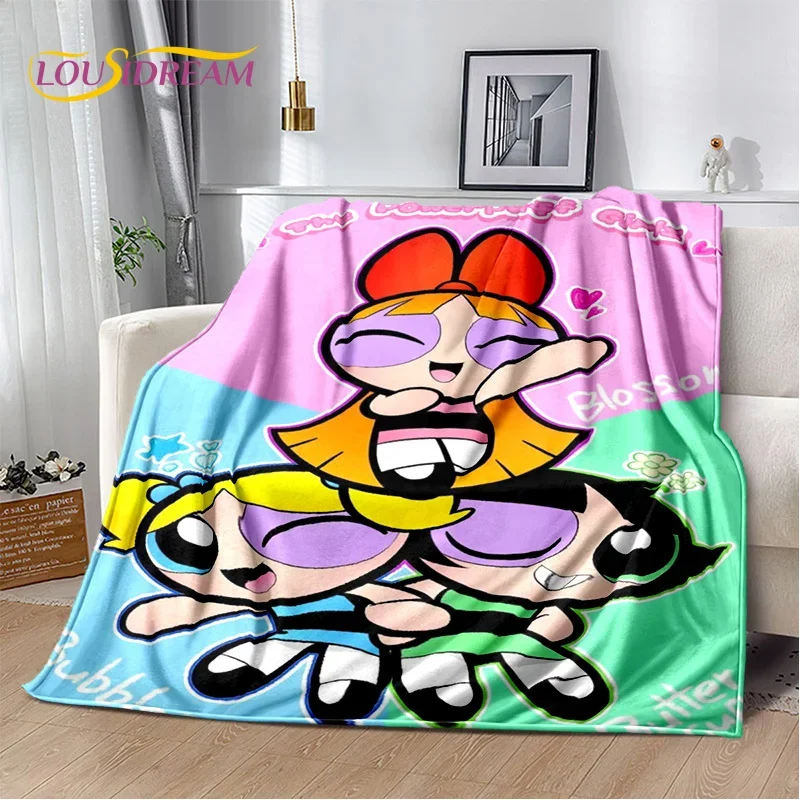 Cartone animato carino P-Powerpuff ragazza morbida coperta di flanella per letti camera da letto divano Picnic, coperta per copertura regalo