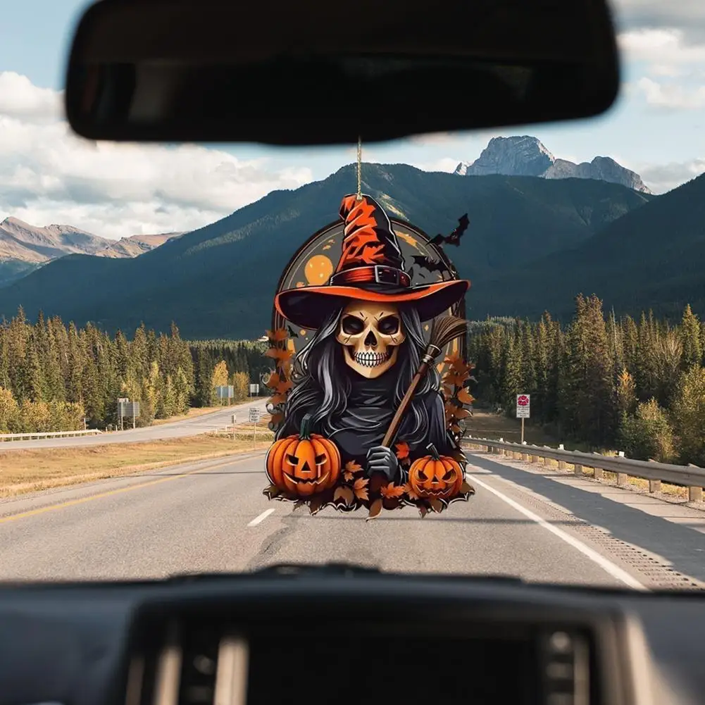 

Unique Car Pendant Automobile Pendant Halloween Christmas Party Decorative Pumpkin Witch Pendant Acrylic Car Rearview Mirror