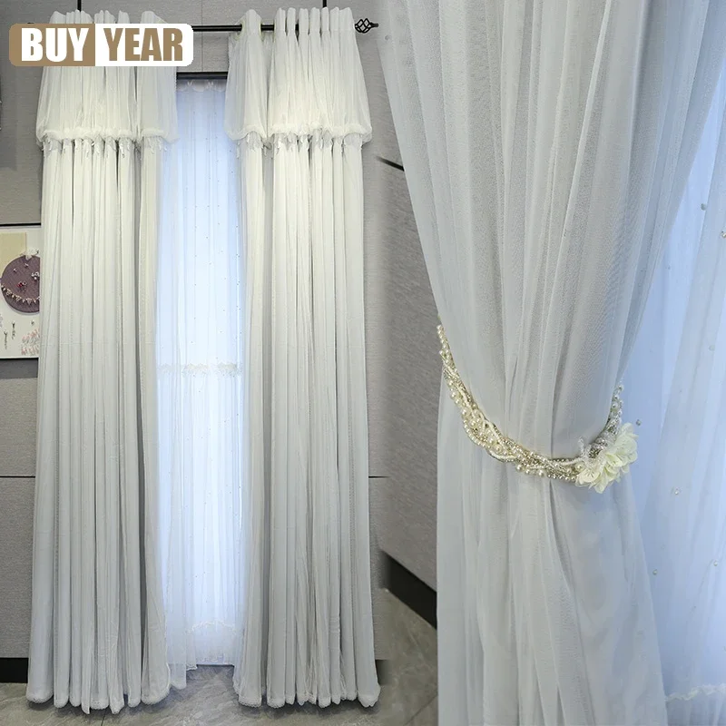 

Simple Double-layer Splicing Girls Korean Curtains For Living Dining Room Bedroom Solid Color Blackout Window Curtain Custom