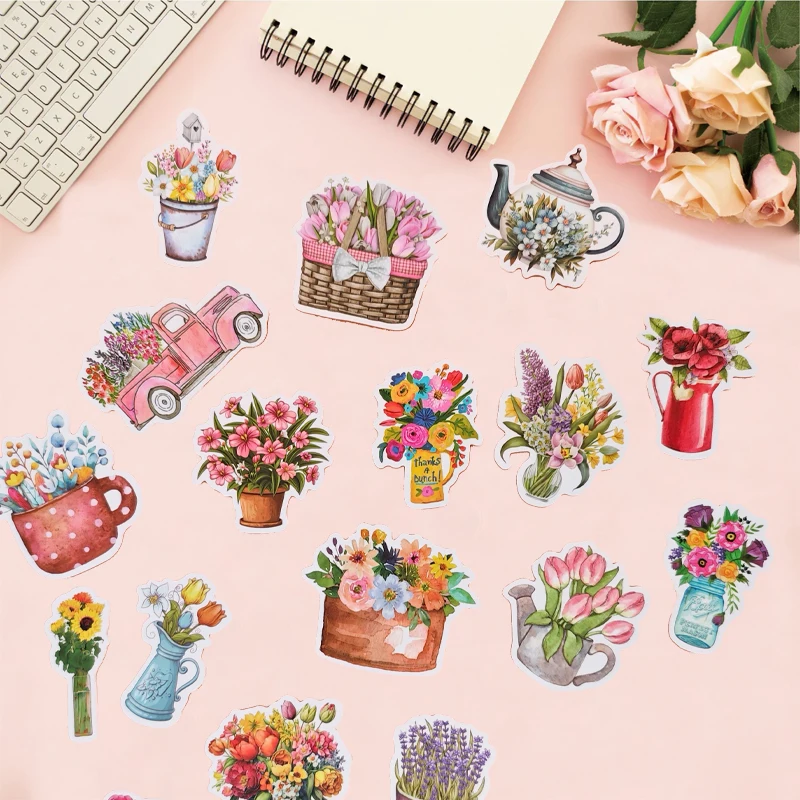 50PCS Flower Graffiti Stickers Flower Natural Decorative Decals Aesthetic Waterproof  Sticker Journaling Notebook Sticker Toys