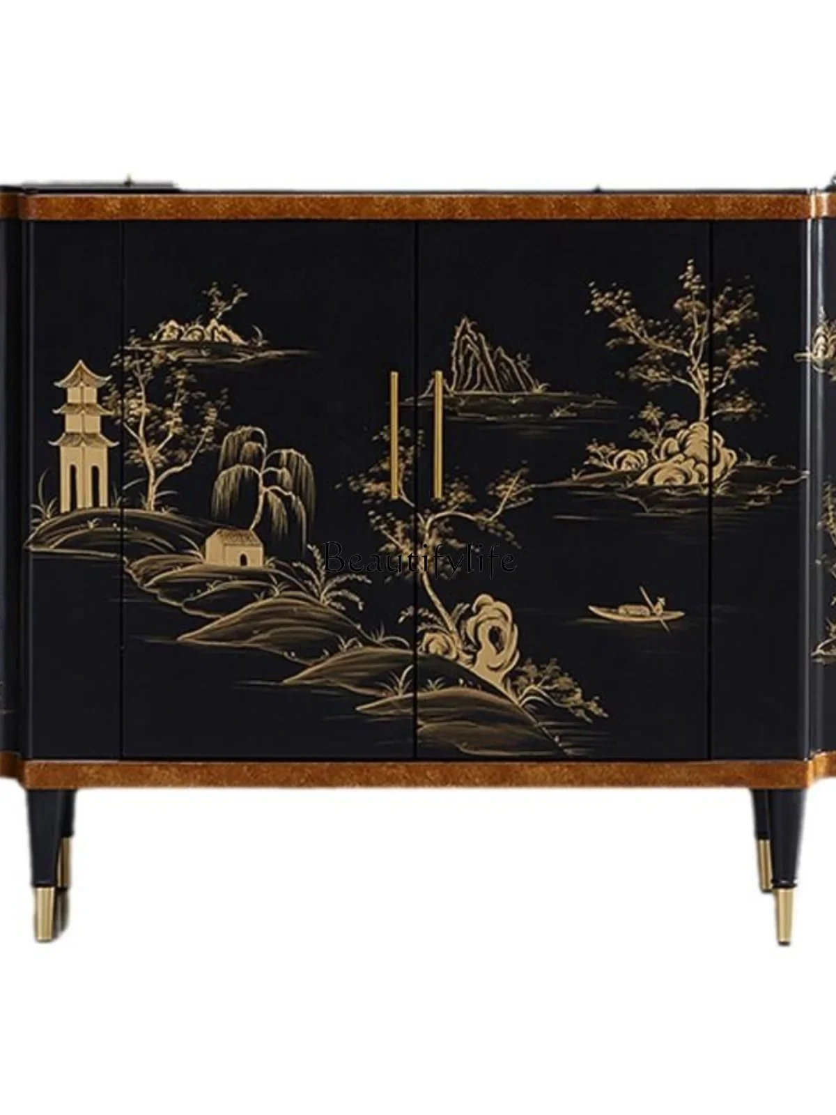 

FG*New Chinese-style entrance cabinet living room light luxury solid wood partition wall decorative locker