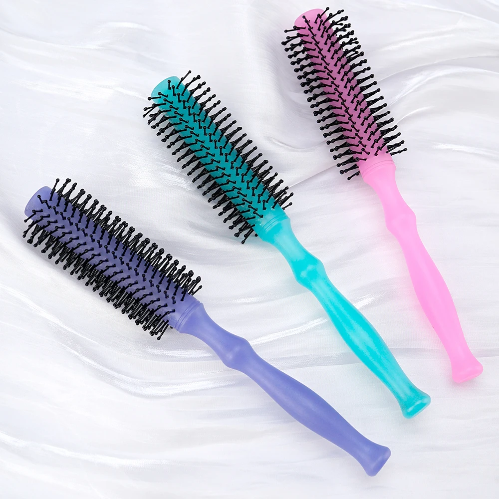 Ergonomic Handle Round Styling Brush - Curved Cylinder Design, Soft Nylon Bristles for Smooth Blowouts & All Hair Types