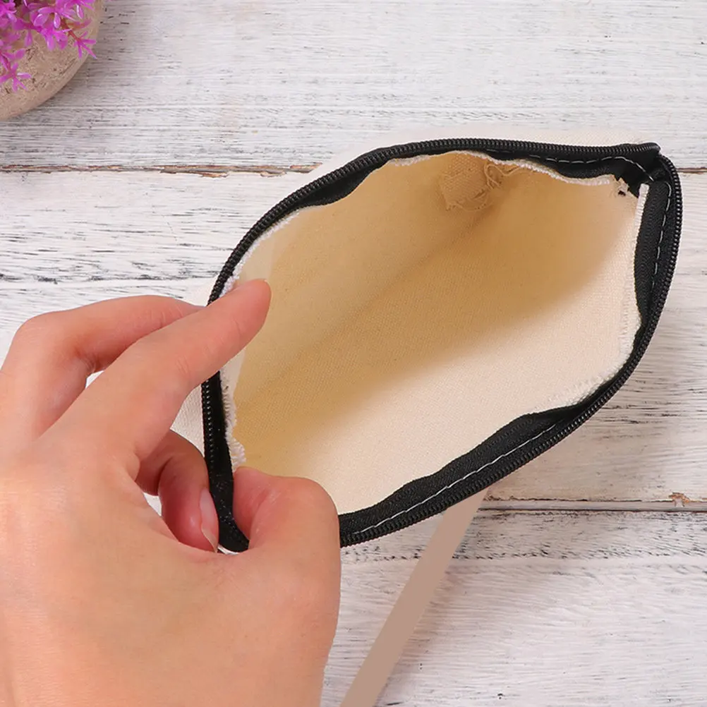 14Pcs Beige Canvas Pencil Case with Zipper Blank Makeup Bag Small Pouch for Travel Fitness Camping Use